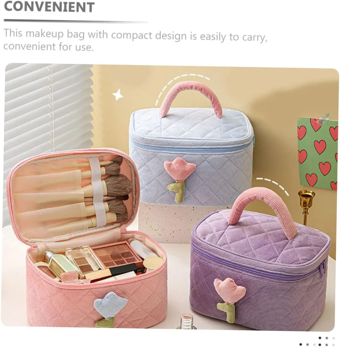 NOLITOY Large Capacity Makeup Travel Cosmetic Bag Quilted Toiletry Bag Hook Women's Travel Toiletry Bag Makeup Organizer Portable and Sturdy