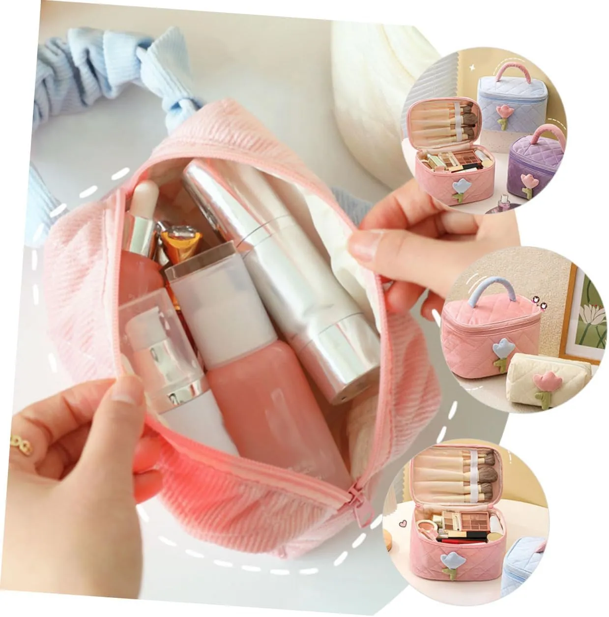 NOLITOY Large Capacity Makeup Travel Cosmetic Bag Quilted Toiletry Bag Hook Women's Travel Toiletry Bag Makeup Organizer Portable and Sturdy