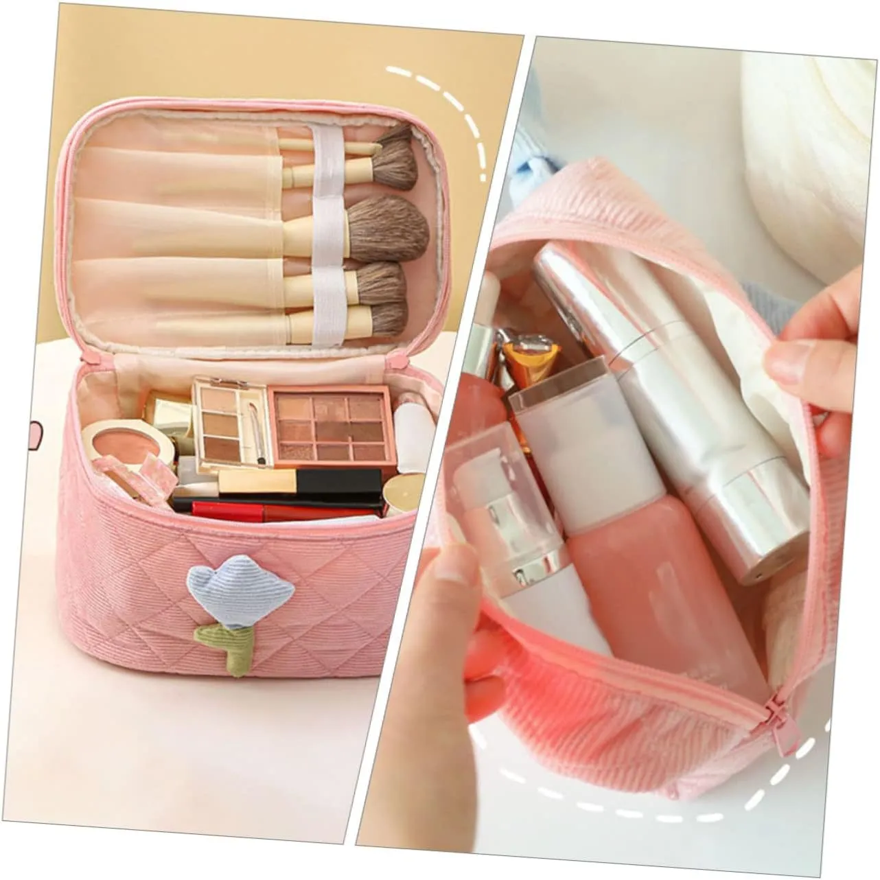 NOLITOY Large Capacity Makeup Travel Cosmetic Bag Quilted Toiletry Bag Hook Women's Travel Toiletry Bag Makeup Organizer Portable and Sturdy