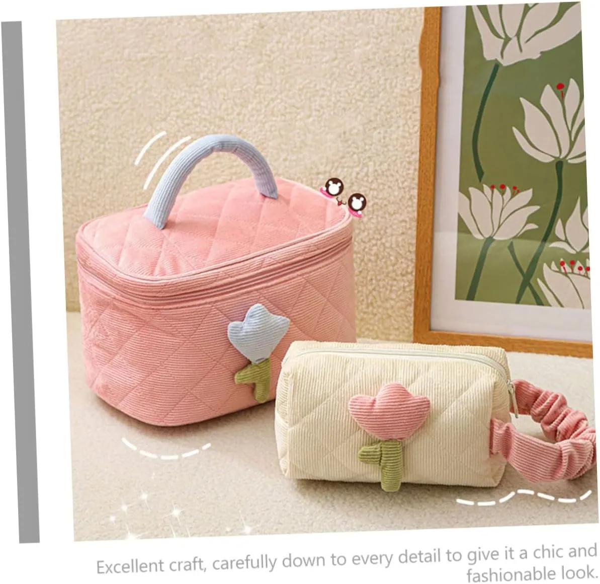 NOLITOY Large Capacity Makeup Travel Cosmetic Bag Quilted Toiletry Bag Hook Women's Travel Toiletry Bag Makeup Organizer Portable and Sturdy