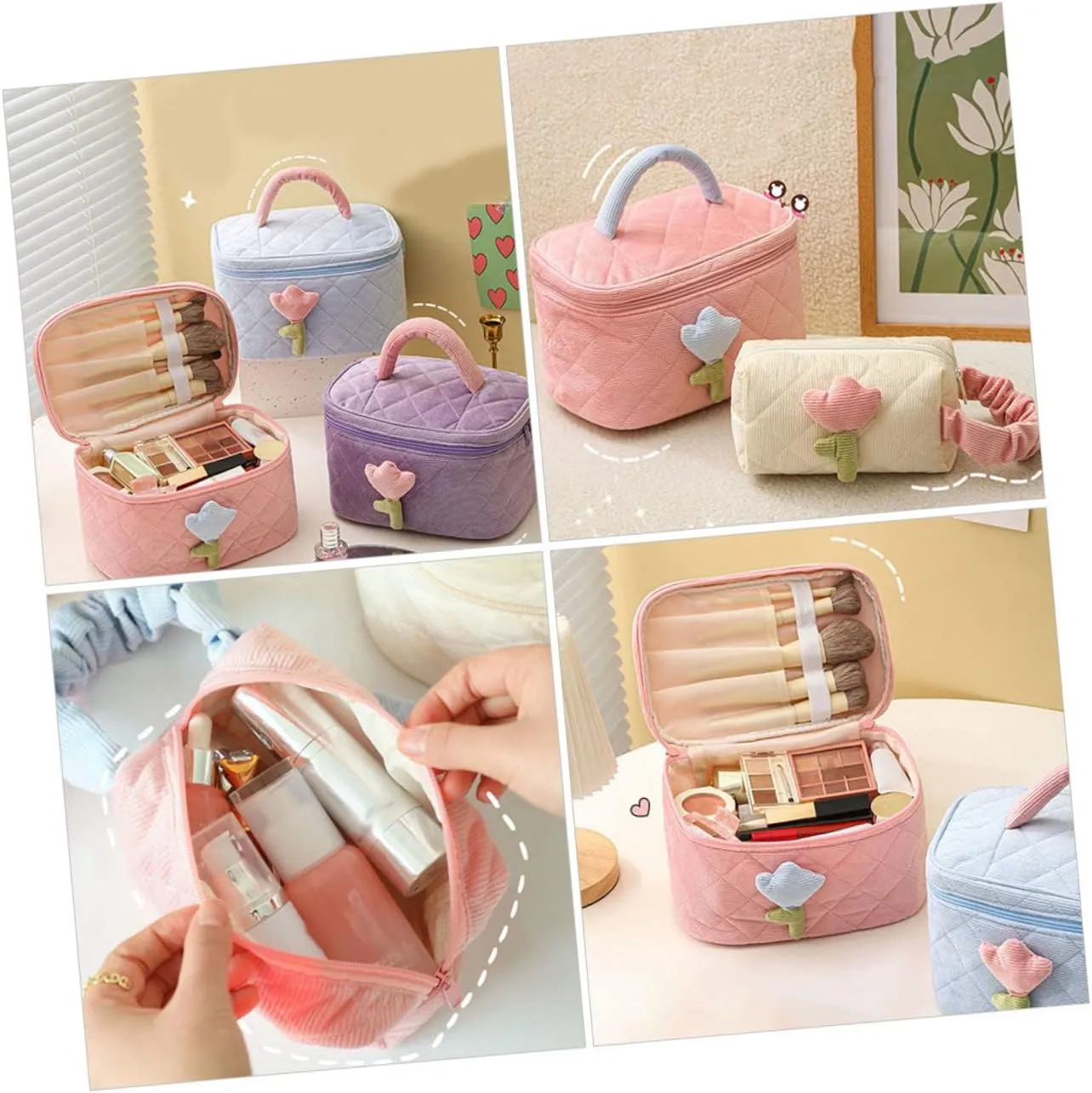 NOLITOY Large Capacity Makeup Travel Cosmetic Bag Quilted Toiletry Bag Hook Women's Travel Toiletry Bag Makeup Organizer Portable and Sturdy
