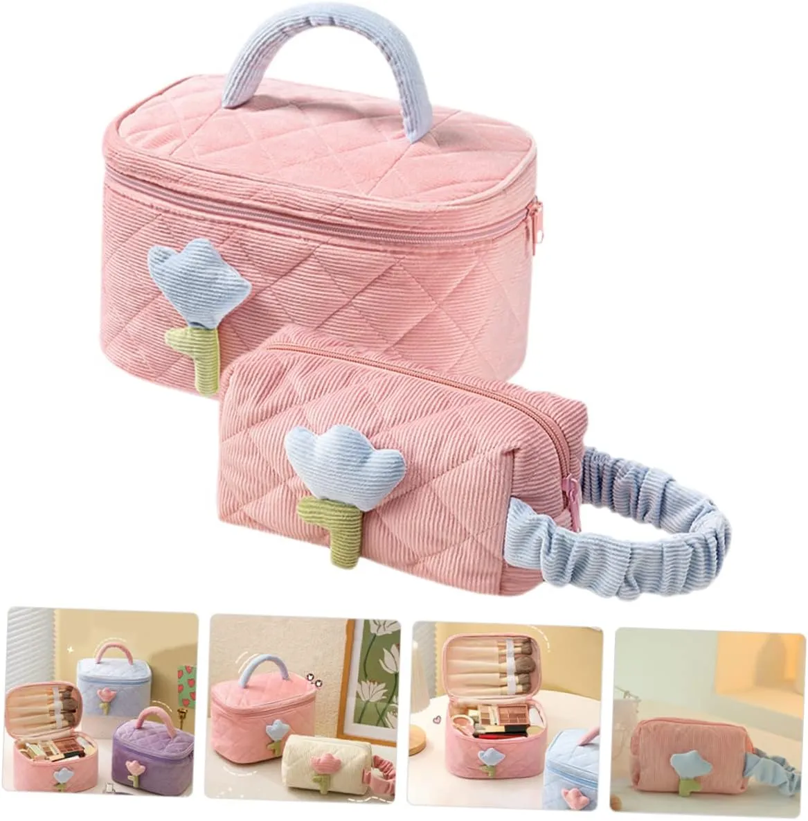 NOLITOY Large Capacity Makeup Travel Cosmetic Bag Quilted Toiletry Bag Hook Women's Travel Toiletry Bag Makeup Organizer Portable and Sturdy