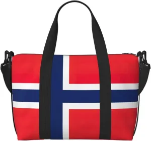 Norwegian flag print Travel Duffel Bag Tote Carry on Luggage Bag, Sports Gym Bag Weekender Overnight Bags