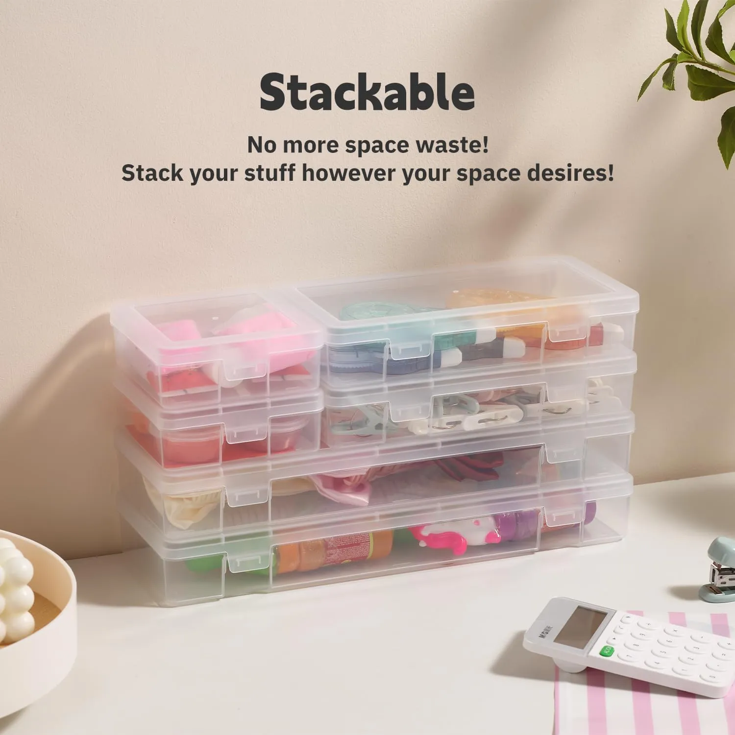 novelinks Stackable Plastic Clear Storage Box Containers with Latching Lid - Art Craft Supply Organizer Storage Containers for Pencil Box, Lego, Crayon, Beads, Jewelry (12 Pack Small -Clear)