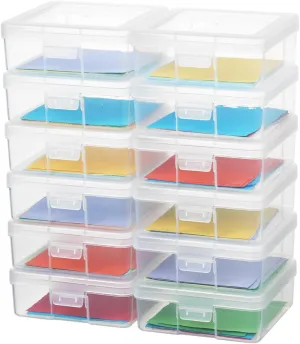 novelinks Stackable Plastic Clear Storage Box Containers with Latching Lid - Art Craft Supply Organizer Storage Containers for Pencil Box, Lego, Crayon, Beads, Jewelry (12 Pack Small -Clear)