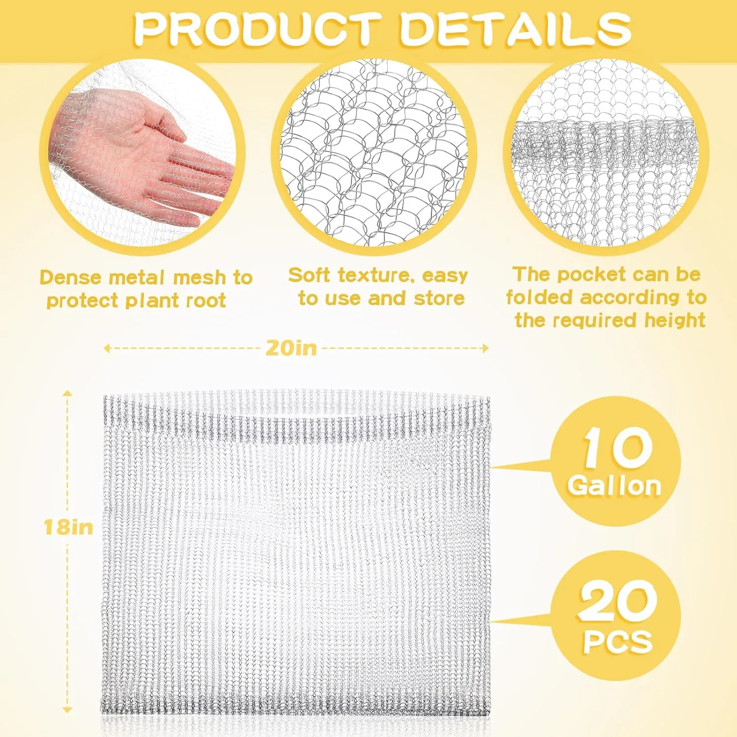 Nuenen 20 Pcs Large Root Guard Gopher Basket Vole Mesh Wire Baskets Stainless Steel Guard Cages Knitted Gopher Wire Mesh for Underground Vegetables Flowers Tree Root Protection (10 Gallon)