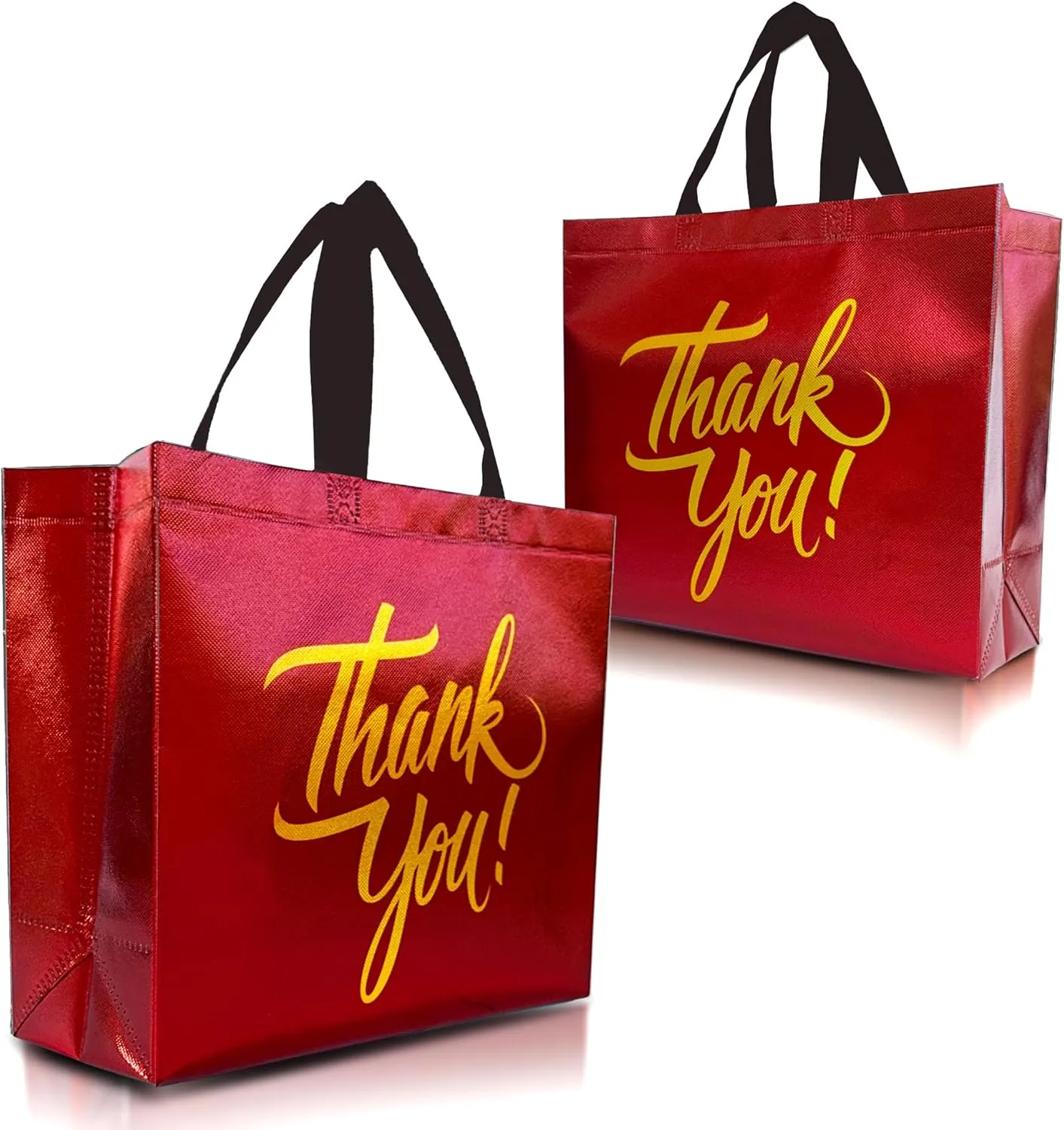 Nush Nush Red Thank You Gift Bags - Bulk Large Set of 12 Reusable Red Thank You Bags With Holographic Gold Print - Perfect As Goodie, Birthday, Party Favor Bags 13Wx5Dx11H Size