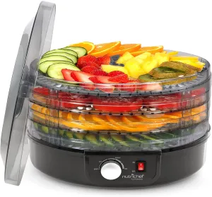 NutriChef Electric Countertop Food Dehydrator - Professional Multi-Tier Food Preserver - Dehydrates Fish, Meats, Mushrooms, Fruits & Vegetables - 5 Easy to Clean Stackable Trays., One Size, Black