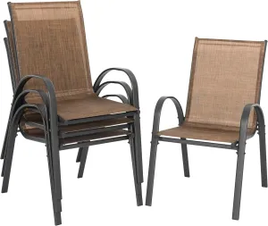 NUU GARDEN Patio Chairs Set of 4, Stackable Outdoor Chair Set with Armsrests, All Weather Outdoor Breathable Textilene Dining Chairs for Backyard Poolside Garden, Brown