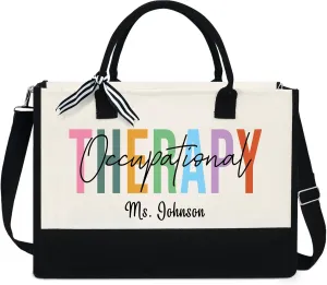 OASSIE Personalized Occupational Therapy Gifts For Women - Christmas, Birthday Gifts For Therapist, Gifts For Occupational Therapist, OT, Therapists Gifts - 13 oz Canvas Tote Bag With Zipper