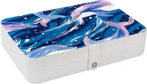Ocean Dolphins Aesthetic Pattern Travel Jewelry Box, Portable Travel Display Case Storage Holder Boxes for Stud Earrings, Rings, Necklaces, Bracelets