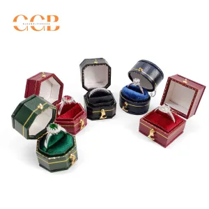Octagon Vintage Velvet PU Leather Ring Box for Proposal or Wedding