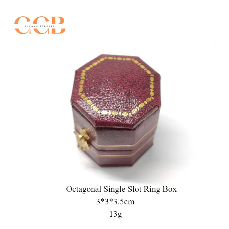 Octagon Vintage Velvet PU Leather Ring Box for Proposal or Wedding