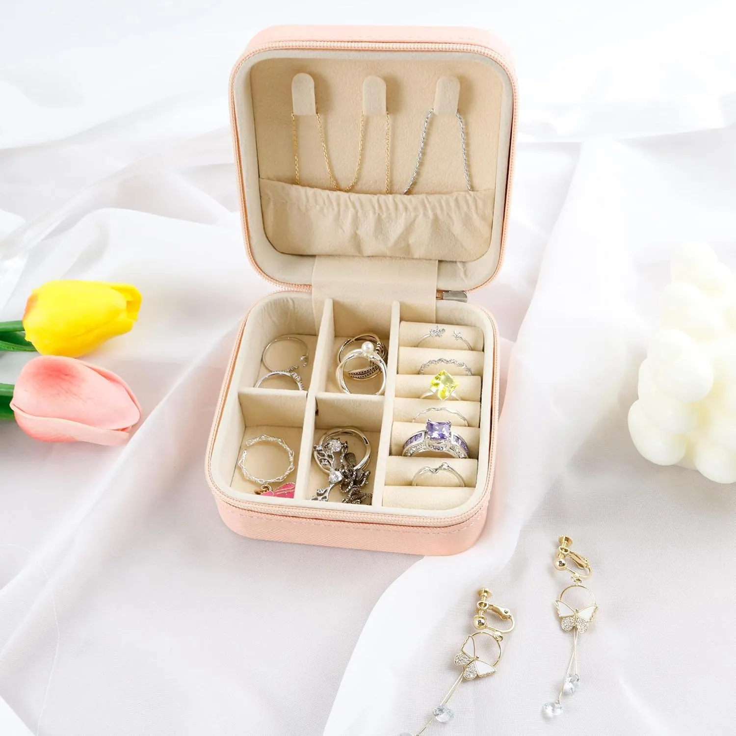 ODB Personalized Portable Jewelry Box, Travel Essentials for Women, Mini Organizer, Customized Small Case With Initials, Gift for Girls, Teen, Woman (Teacher)