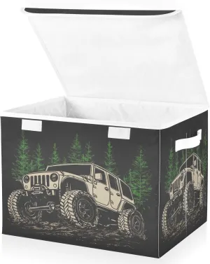 Off-road Car Green Forest Storage Bins with Lids Foldable Storage Boxes Cube, Closet Storage Baskets Container Organizers for Home Bedroom Office