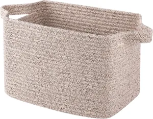 OIAHOMY Cotton Rope Woven Storage Baskets for Shelves, Rectangle Storage Bins with Handles, Towel Basket - 13"×9.85"×8.7", Brown