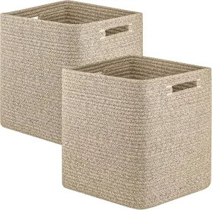 OIAHOMY Storage Cubes, 13 Inch Cube Storage Organizer, Collapsible Storage Bins, Baskets for Organizing, Storage Bins for Shelves-Brown, 2-PACK