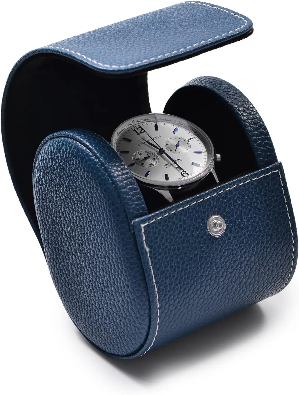 Oirlv Luxury Leather Travel Watch Case Single Watch Box for Men and Women Portable Jewelry Watch Storage Roll Organizer(Blue)