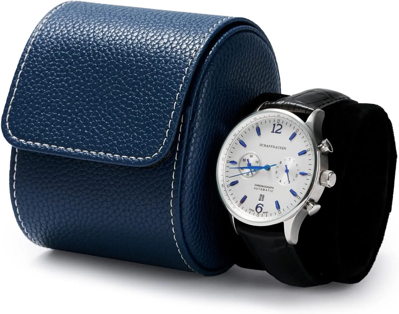 Oirlv Luxury Leather Travel Watch Case Single Watch Box for Men and Women Portable Jewelry Watch Storage Roll Organizer(Blue)