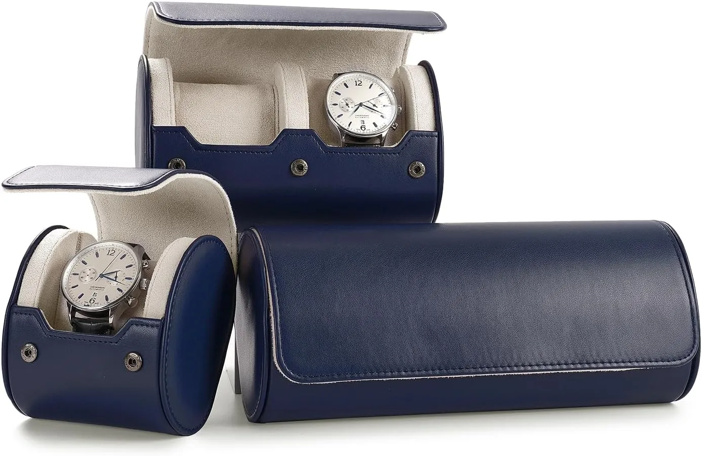 Oirlv Luxury Leather Watch Organizer Case Watch Box for Mens Jewelry Gift Box for Birthday Fathers Day Anniversary(3 slots, Royal Blue)