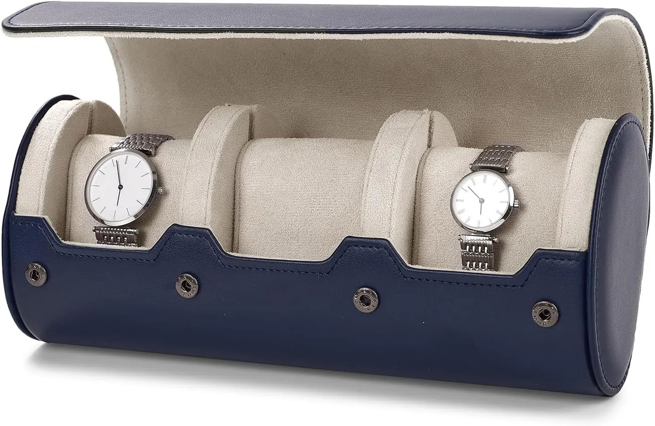 Oirlv Luxury Leather Watch Organizer Case Watch Box for Mens Jewelry Gift Box for Birthday Fathers Day Anniversary(3 slots, Royal Blue)