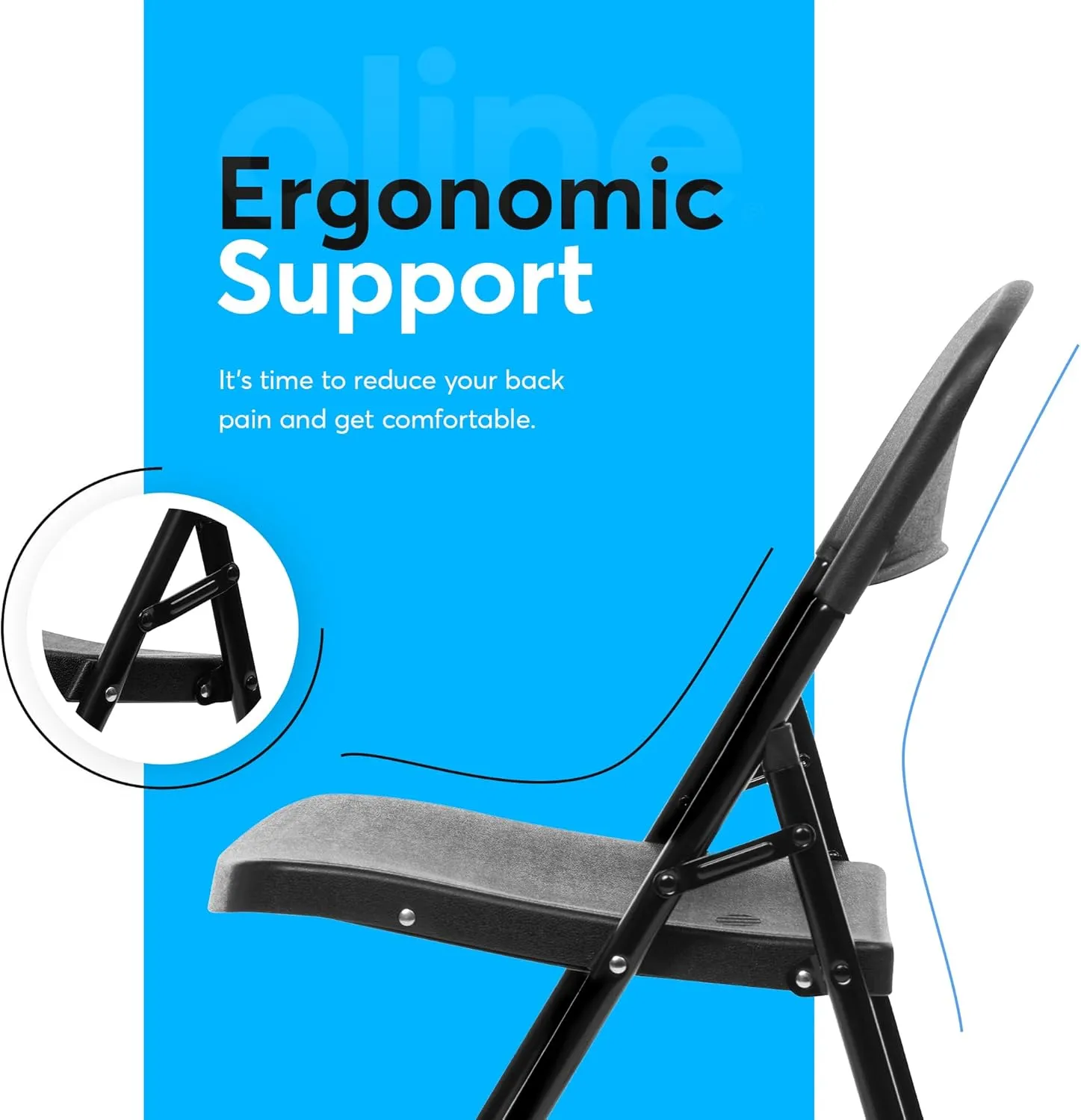 Oline Folding Chair, Indoor Outdoor Plastic Commercial Stackable Foldable Guest Chairs for Events Office Wedding Party Picnic Kitchen Dining, 350lb Capacity (Black, 4 Pack)