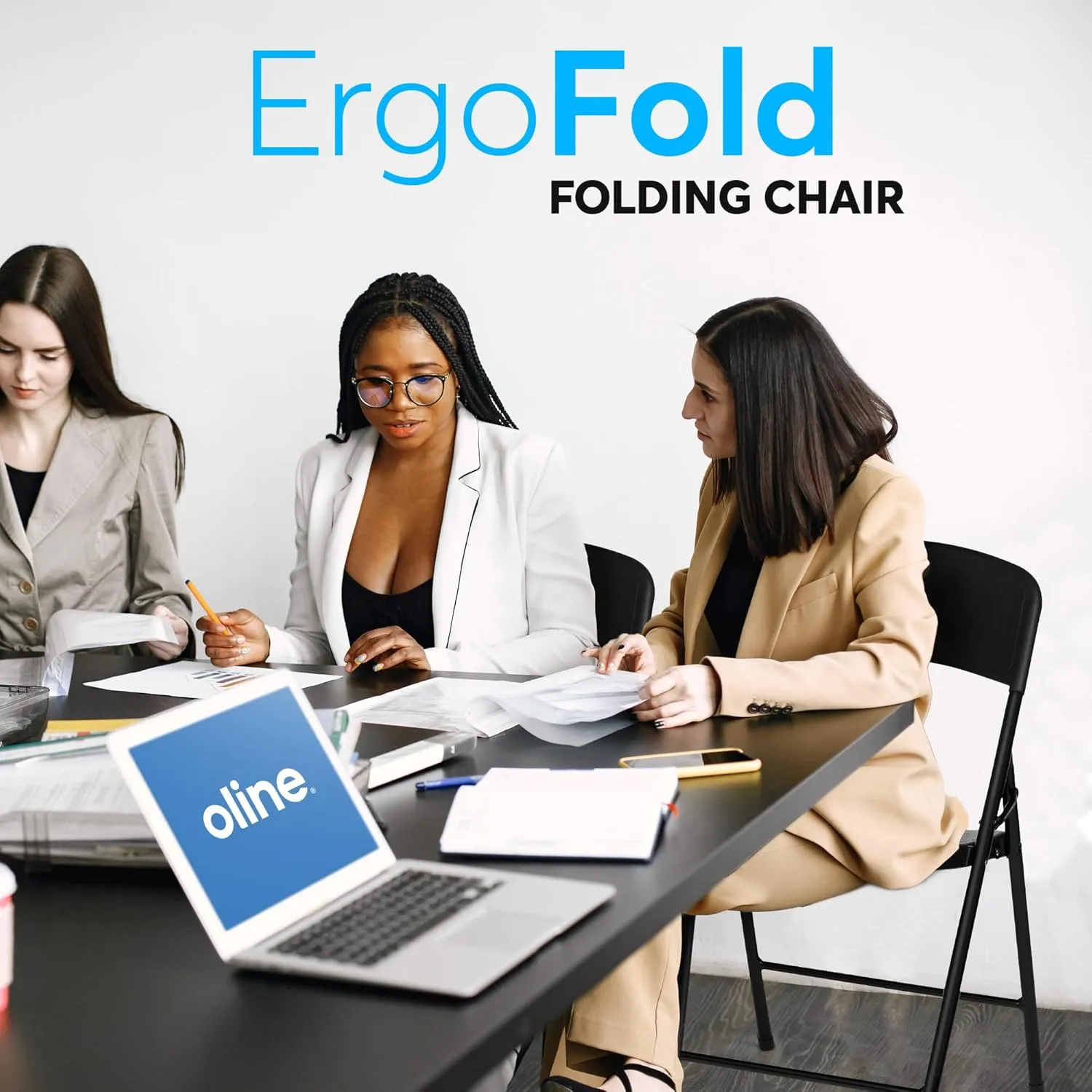 Oline Folding Chair, Indoor Outdoor Plastic Commercial Stackable Foldable Guest Chairs for Events Office Wedding Party Picnic Kitchen Dining, 350lb Capacity (Black, 4 Pack)
