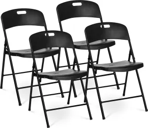 Oline Folding Chair, Indoor Outdoor Plastic Commercial Stackable Foldable Guest Chairs for Events Office Wedding Party Picnic Kitchen Dining, 350lb Capacity (Black, 4 Pack)
