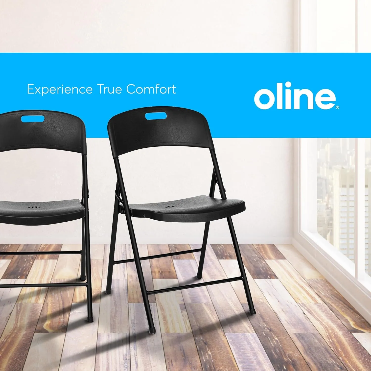 Oline Folding Chair, Indoor Outdoor Plastic Commercial Stackable Foldable Guest Chairs for Events Office Wedding Party Picnic Kitchen Dining, 350lb Capacity (Black, 4 Pack)
