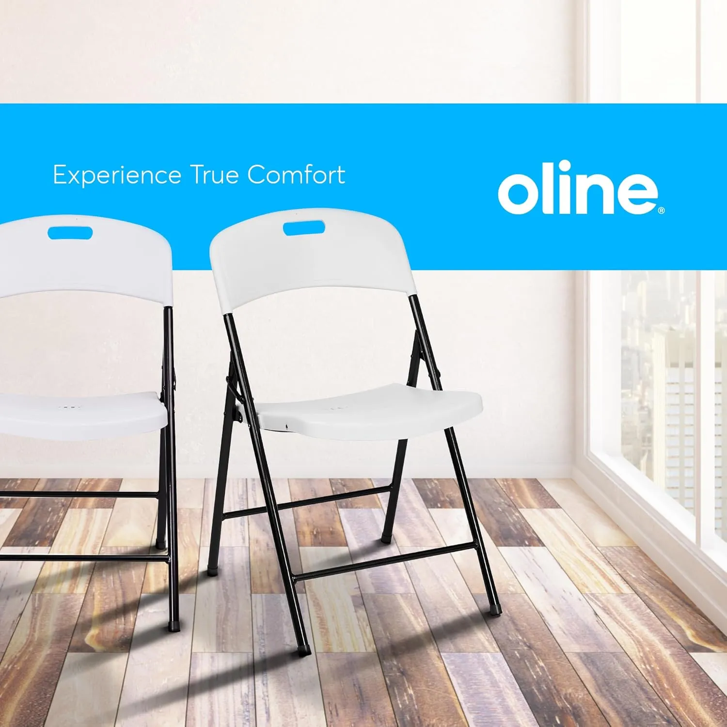 Oline Folding Chair, Indoor Outdoor Plastic Commercial Stackable Foldable Guest Chairs for Events Office Wedding Party Picnic Kitchen Dining, 350lb Capacity (White, 1 Pack)