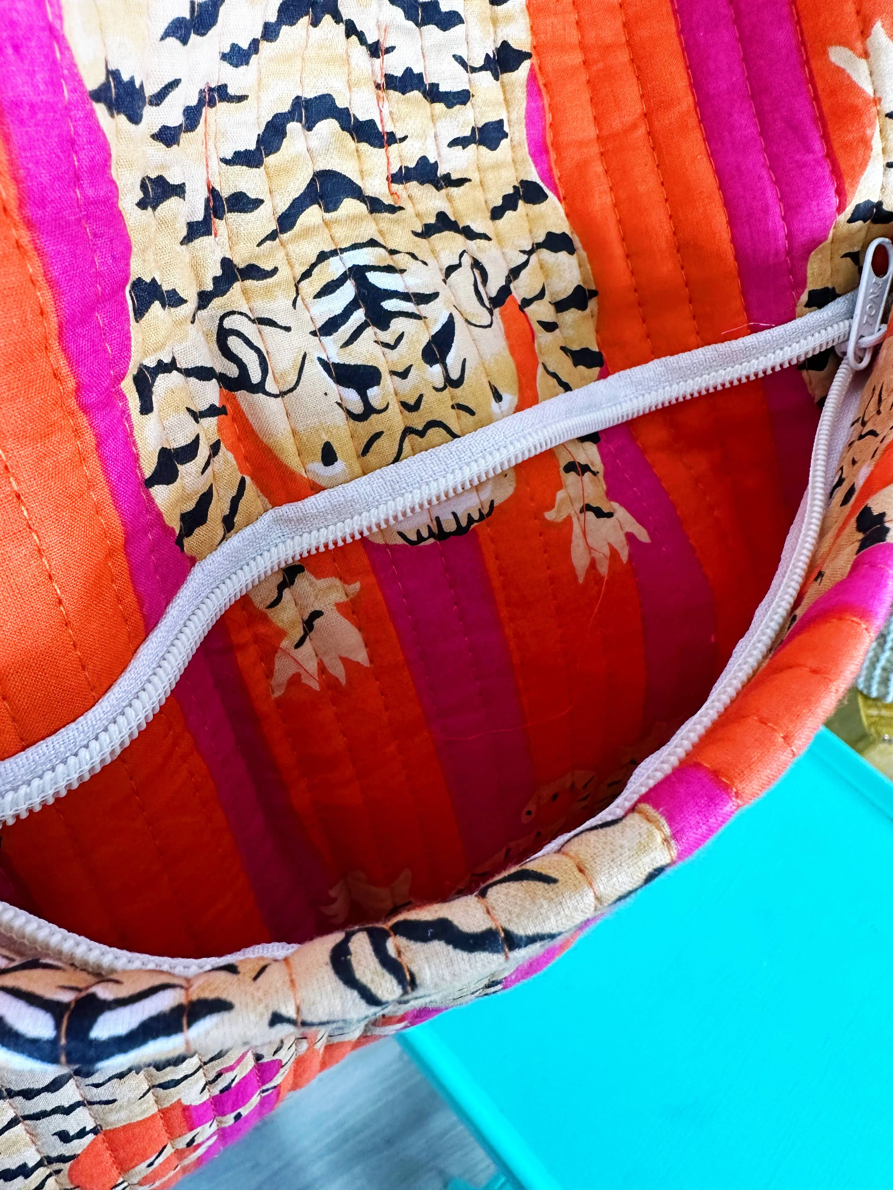 Orange Quilted Tiger Duffle Bag