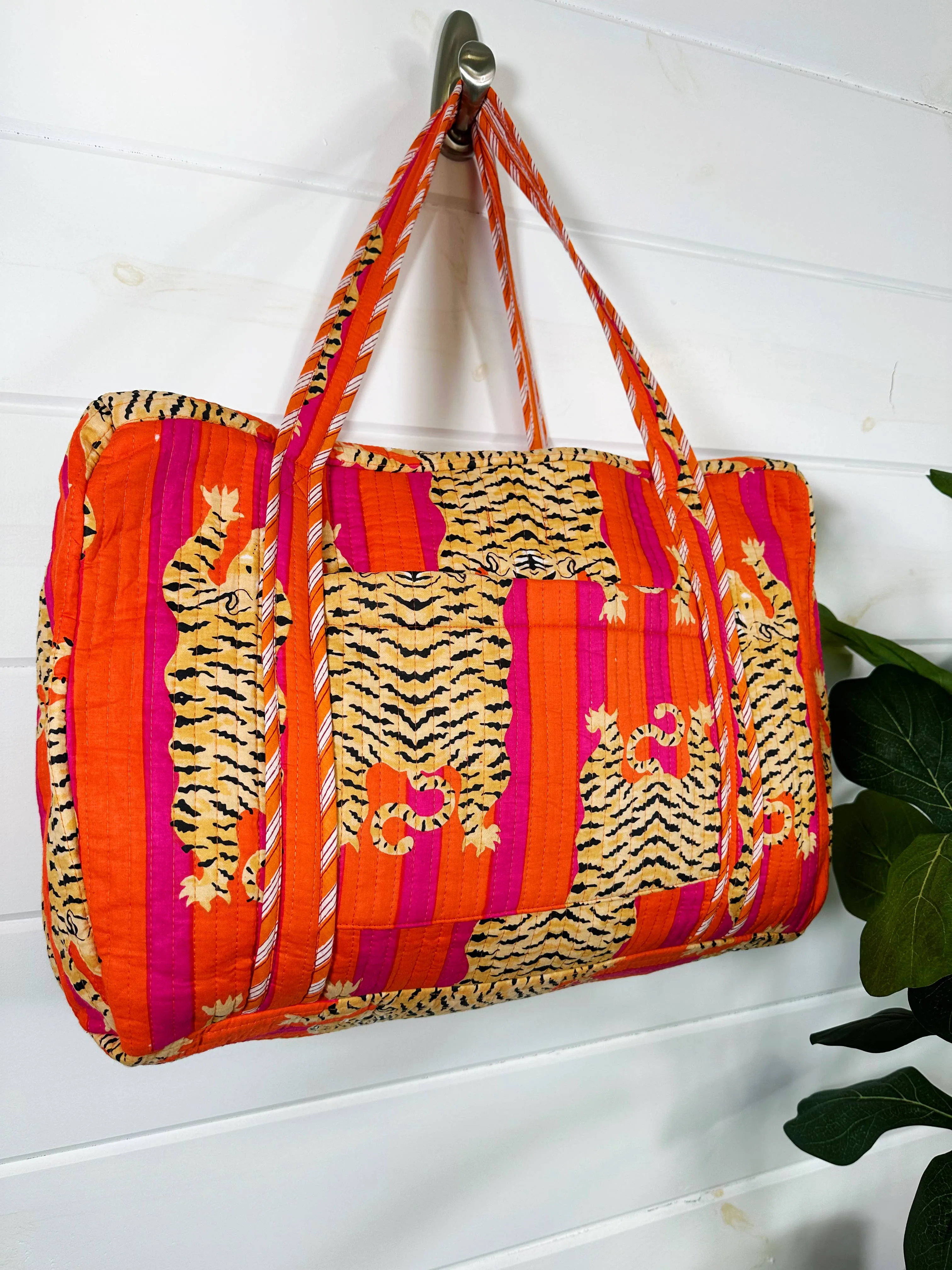 Orange Quilted Tiger Duffle Bag