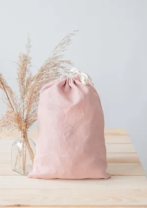 Organic Linen Drawstring Bread Bag 12x13. European Washed Linen kitchen storage bag, Reusable Bread Baking Gift, Zero-waste Farmhouse Bag. (Dusty Pink, Linen)