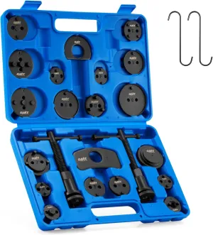 Orion Motor Tech Brake Caliper Wind Back Tool Kit, 24pc Brake Caliper Compression Tool Set with Thrust Bolt Assemblies Retaining Plates Caliper Hangers 18 Disc Adapters, Brake Caliper Tool, Blue Case