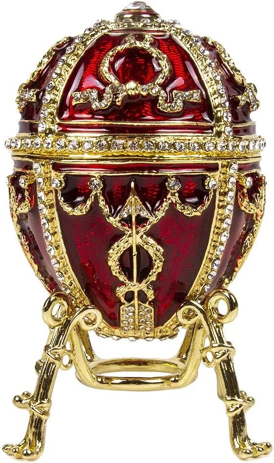OrlovNY Jewelry Gift Box for Necklace Swarovski Crystals Faberge Egg Arrow, Flower and Pendant Imperial Egg Jewelry Box (Medium) 1.8 x 3.35-inch Desk Trinkets Unique Boxes (Bordeaux)