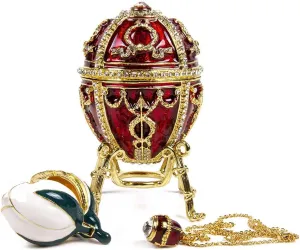 OrlovNY Jewelry Gift Box for Necklace Swarovski Crystals Faberge Egg Arrow, Flower and Pendant Imperial Egg Jewelry Box (Medium) 1.8 x 3.35-inch Desk Trinkets Unique Boxes (Bordeaux)