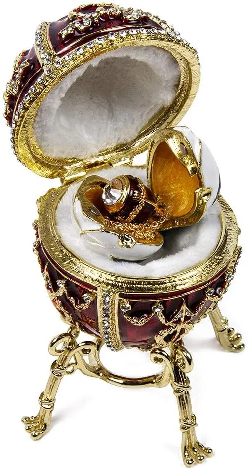 OrlovNY Jewelry Gift Box for Necklace Swarovski Crystals Faberge Egg Arrow, Flower and Pendant Imperial Egg Jewelry Box (Medium) 1.8 x 3.35-inch Desk Trinkets Unique Boxes (Bordeaux)