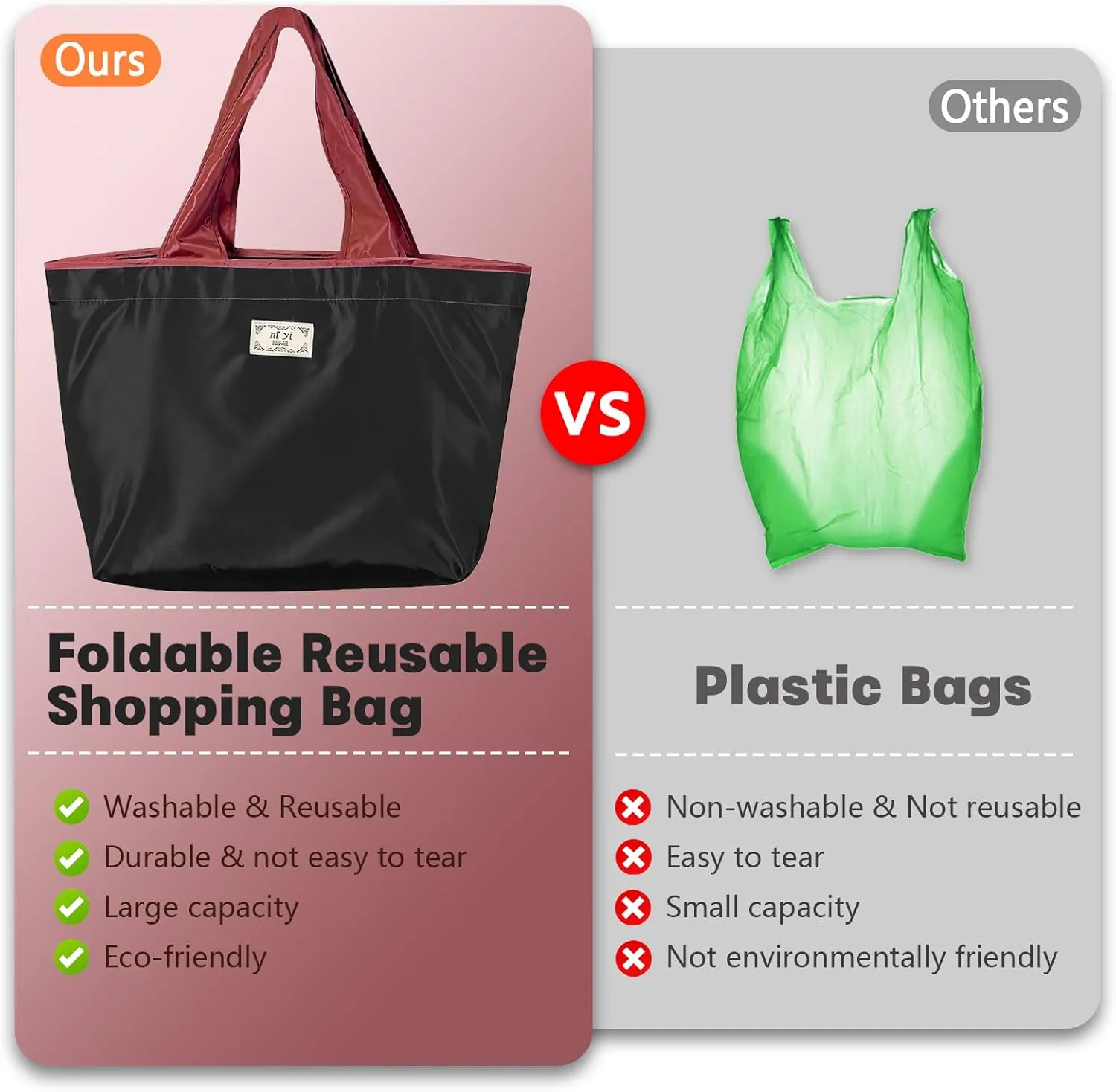 OSAGIE Reusable Grocery Bag Foldable Shopping Bag with Pocket Extra Wide Handle Portable Durable Washable Tote Bags for Women