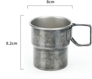 Outdoor camping portable stainless steel single-layer water cup 300ML foldable coffee cup 1PC(Black)