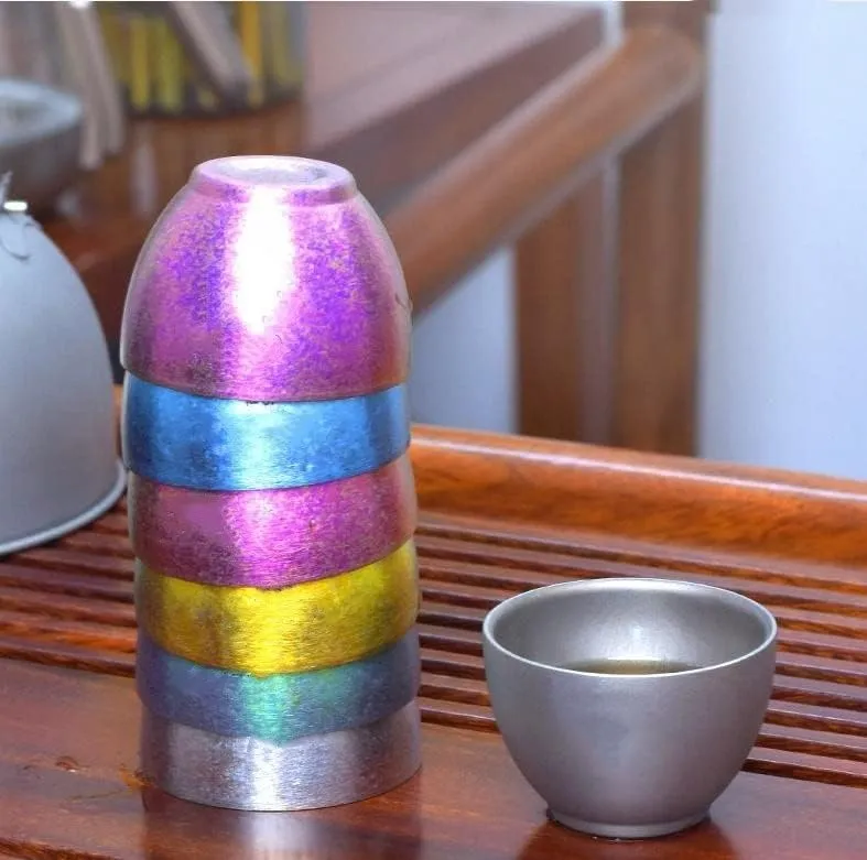 Outdoor Portable Pure Titanium Double Layer Kung Fu Tea Cup 40ML(Purple)