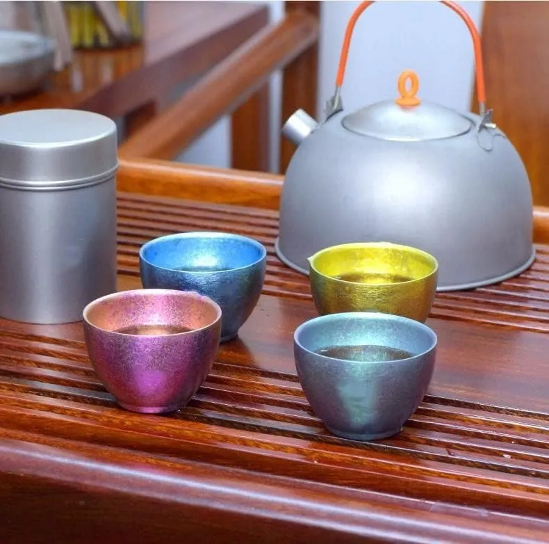 Outdoor Portable Pure Titanium Double Layer Kung Fu Tea Cup 40ML(Purple)