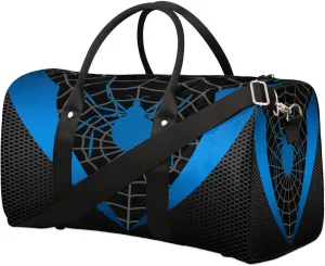 Overnighter Duffel Bags for Boys Men, Blue Spider Web Waterproof Carry-On Size Sports Gym Bag for Teens Overnight Travel Weekender Sleepover Tote Bag