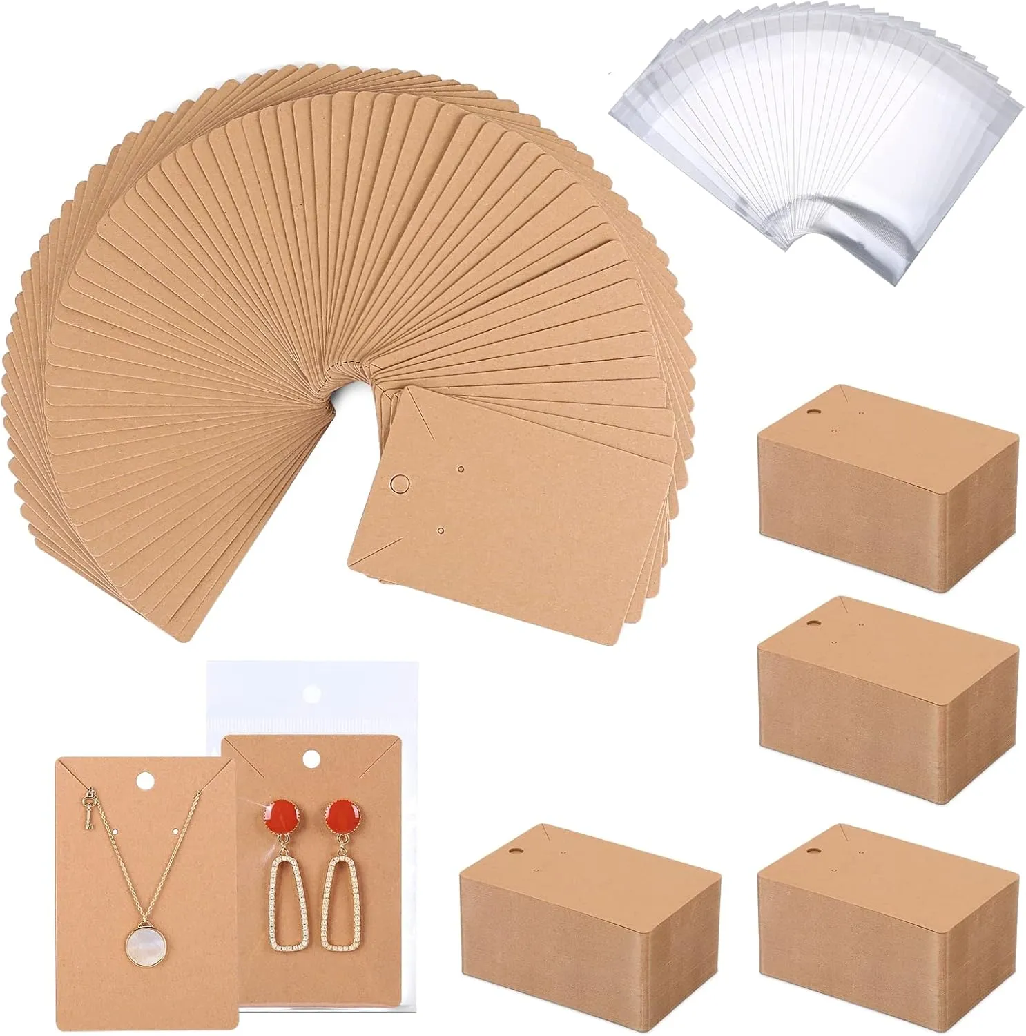 ovsor 500 Pcs Earring Display Cards - Necklace Packing Card with 500 Pcs Bags, for Earrings Necklace Jewelry Display Packaging, DIY, Craft, Retail