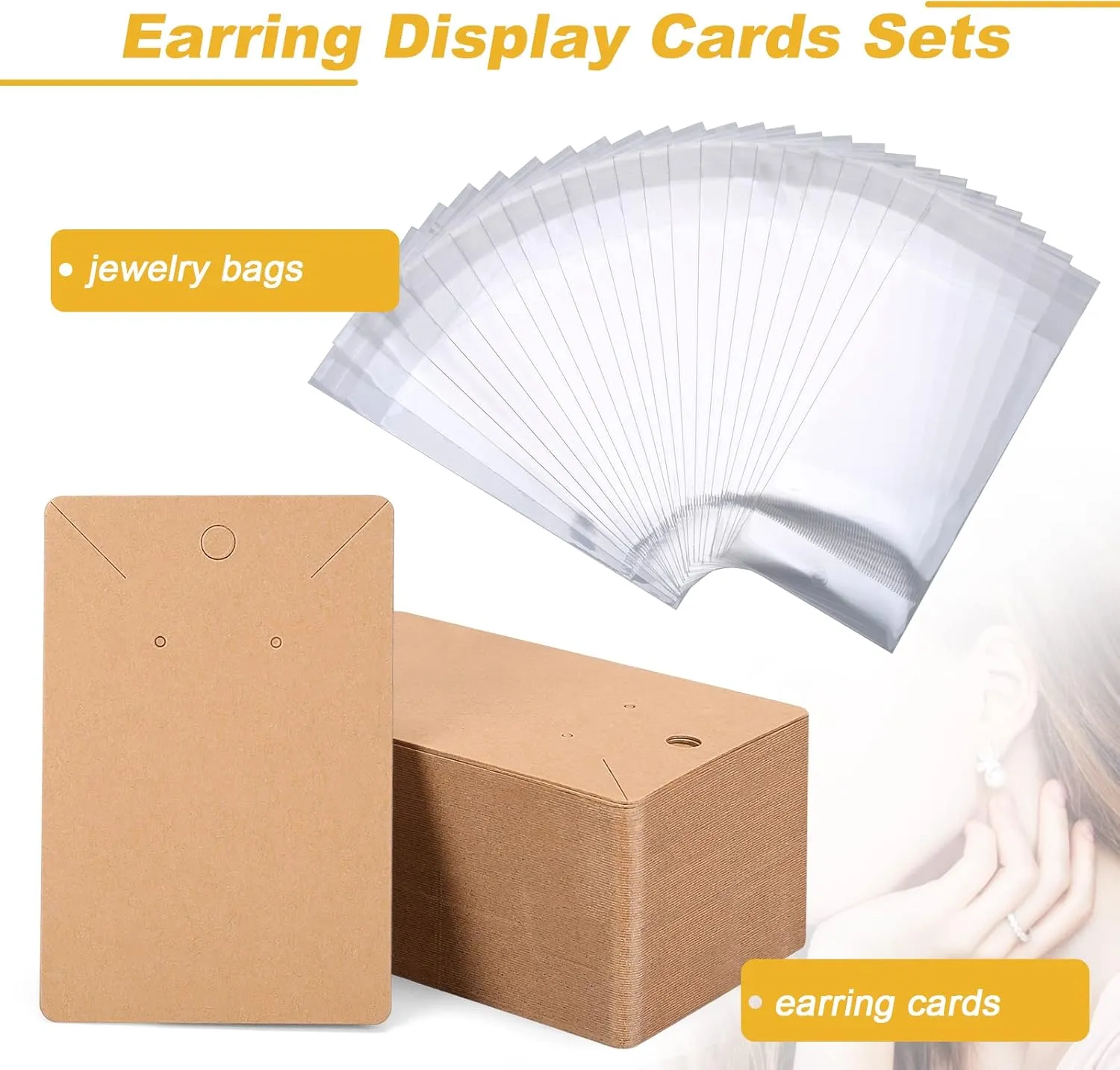 ovsor 500 Pcs Earring Display Cards - Necklace Packing Card with 500 Pcs Bags, for Earrings Necklace Jewelry Display Packaging, DIY, Craft, Retail