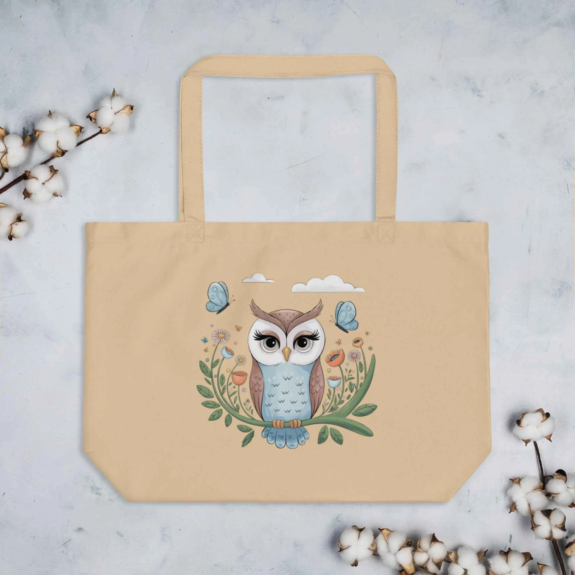 Owl Large Eco-Friendly Organic Tote Bags - Durable & Roomy Shopping Solution