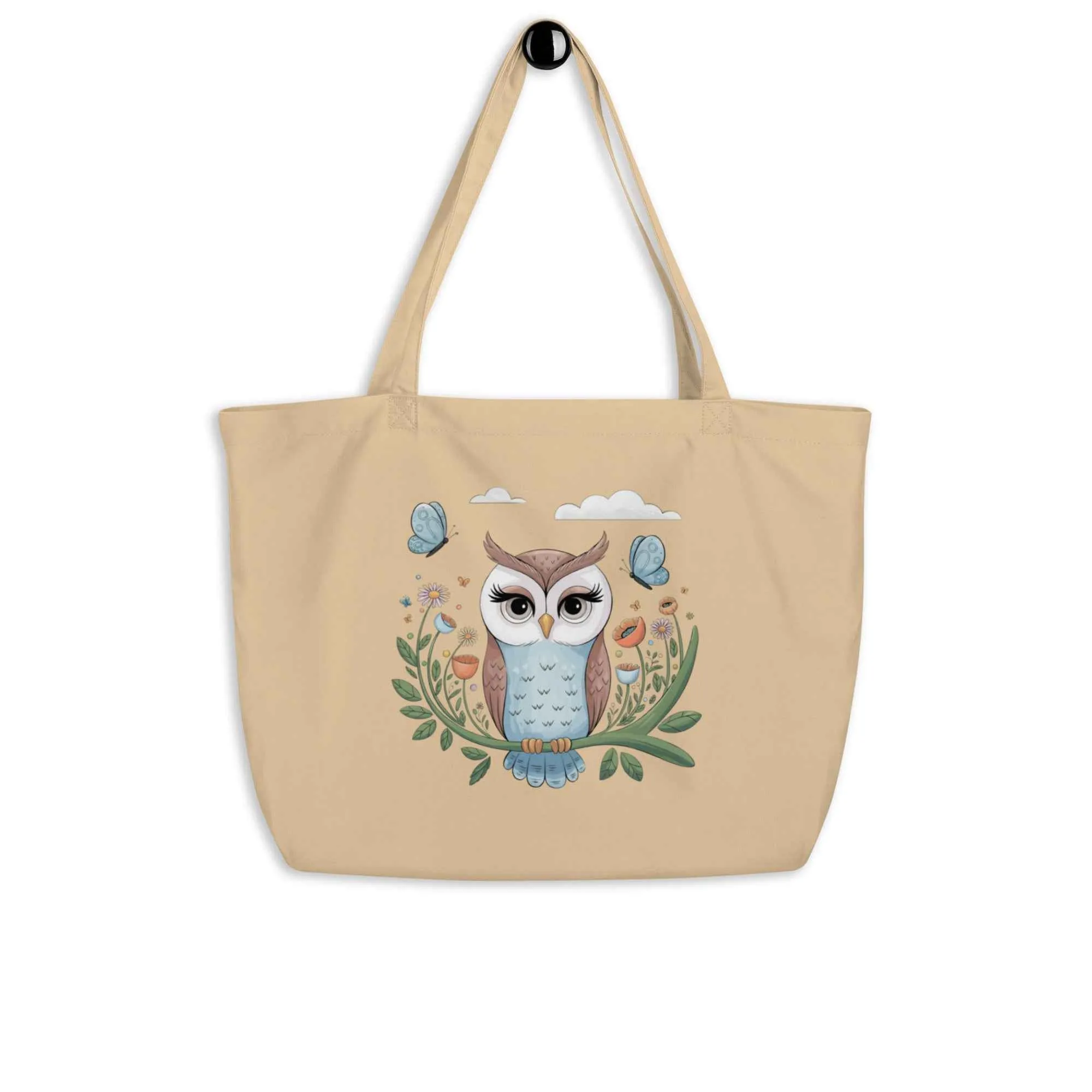Owl Large Eco-Friendly Organic Tote Bags - Durable & Roomy Shopping Solution