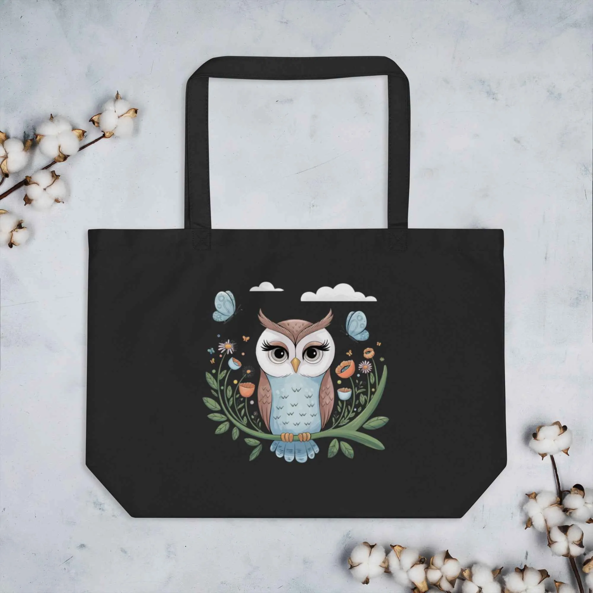 Owl Large Eco-Friendly Organic Tote Bags - Durable & Roomy Shopping Solution