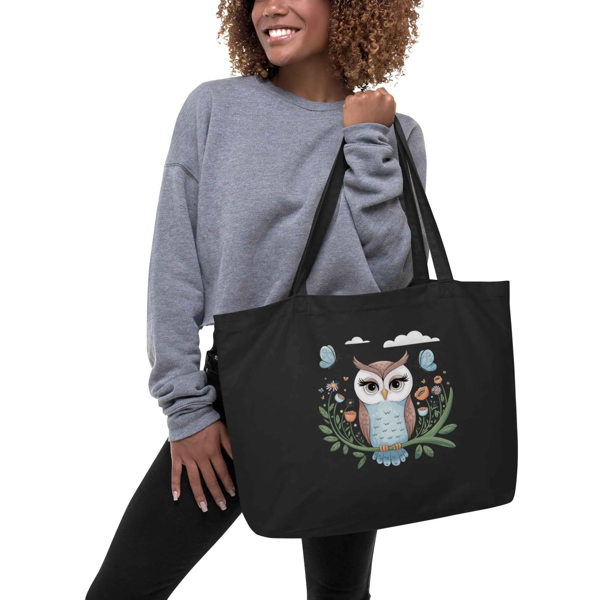 Owl Large Eco-Friendly Organic Tote Bags - Durable & Roomy Shopping Solution