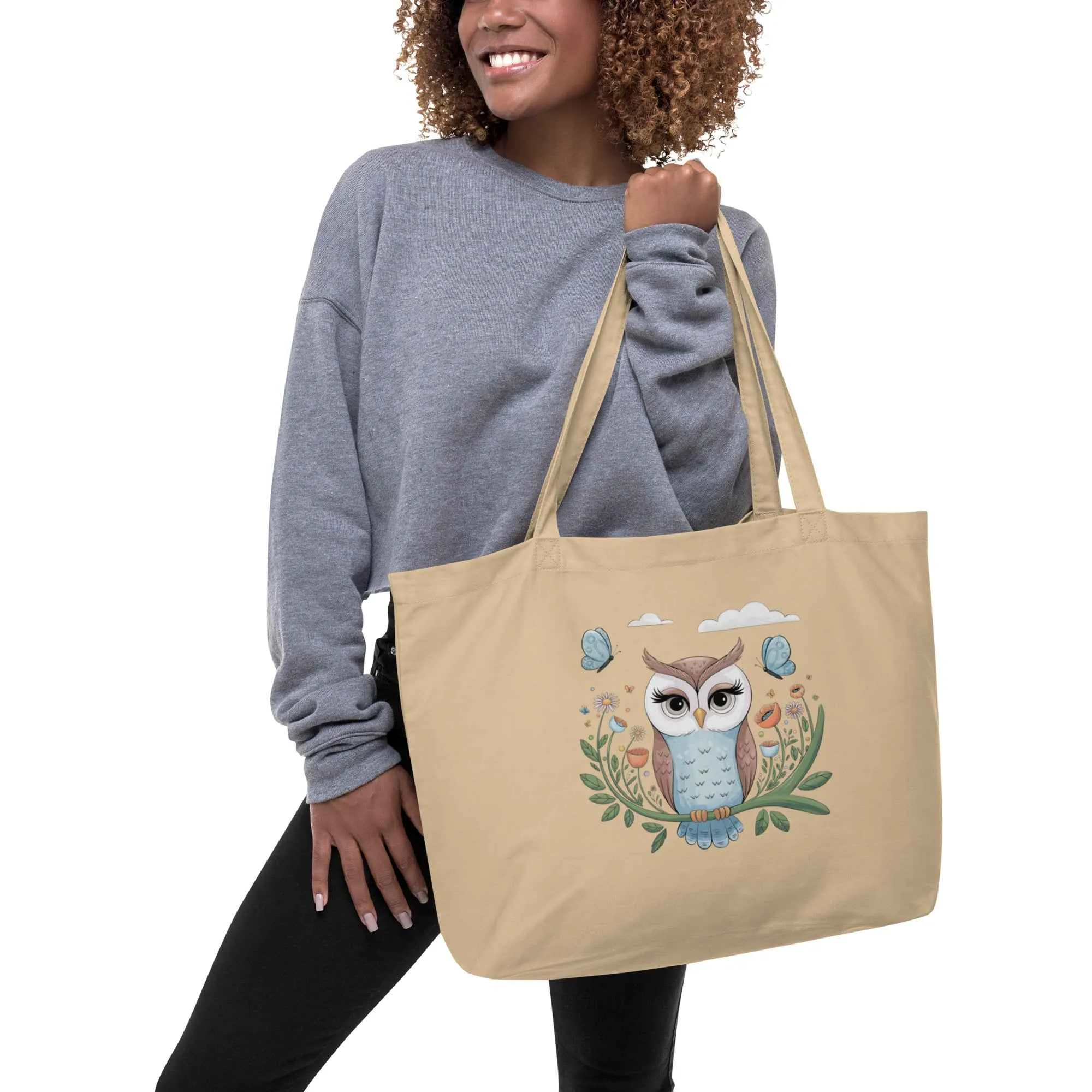 Owl Large Eco-Friendly Organic Tote Bags - Durable & Roomy Shopping Solution