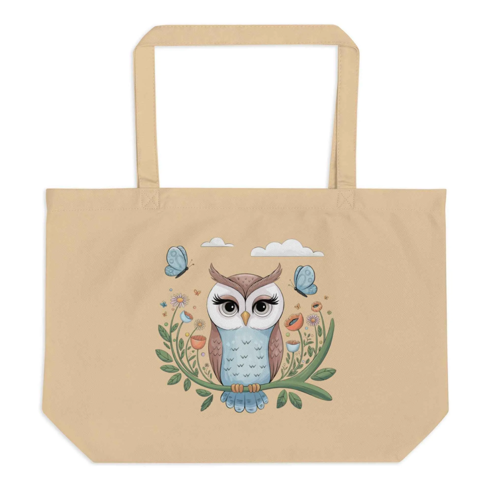 Owl Large Eco-Friendly Organic Tote Bags - Durable & Roomy Shopping Solution